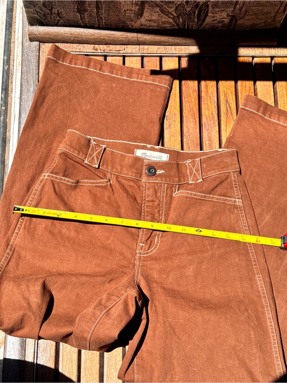 Madewell Emmet Wide Leg Garment High-Rise Straight-Leg Jeans in Chestnut Brown - Picture 9 of 12